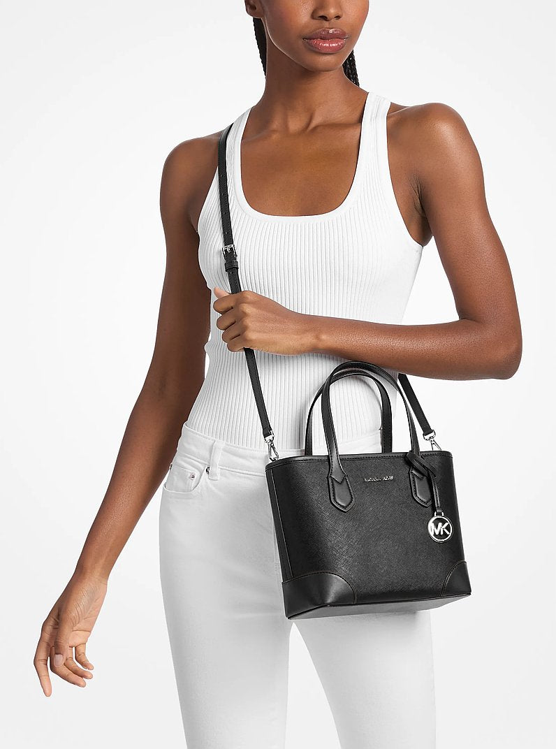 Eva Extra-Small Saffiano Leather Convertible Tote Bag Black Black