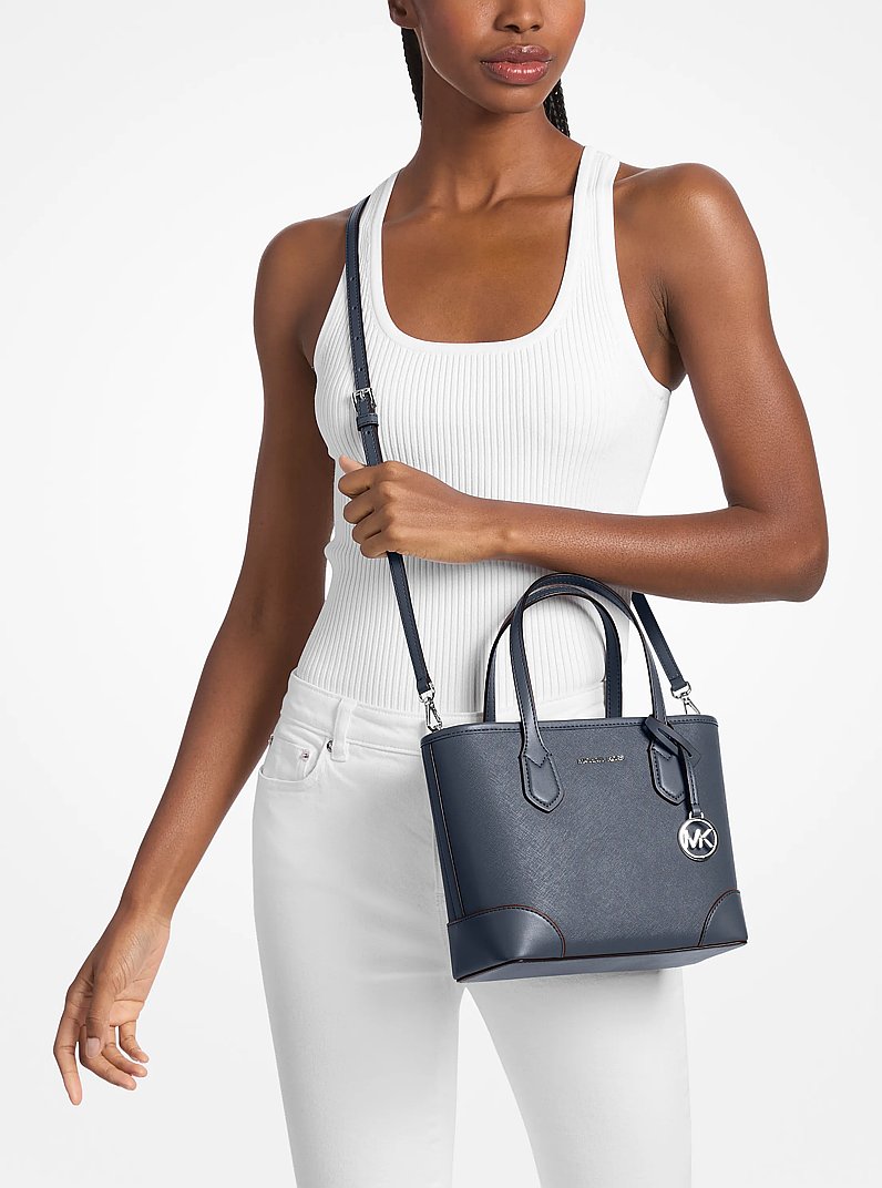 Eva Extra-Small Saffiano Leather Convertible Tote Bag Navy Navy