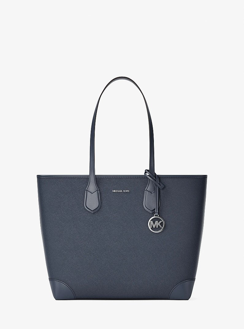 Eva Large Saffiano Leather Tote Bag Navy Navy