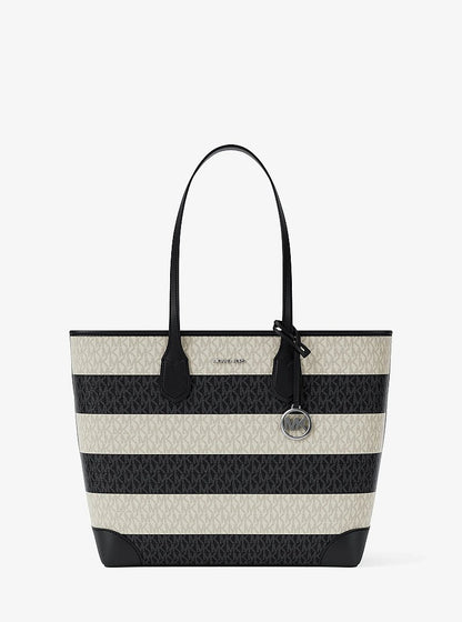 Eva Large Striped Signature Logo Tote Bag Black Black