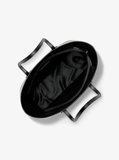 Eva Large Striped Signature Logo Tote Bag Black Black