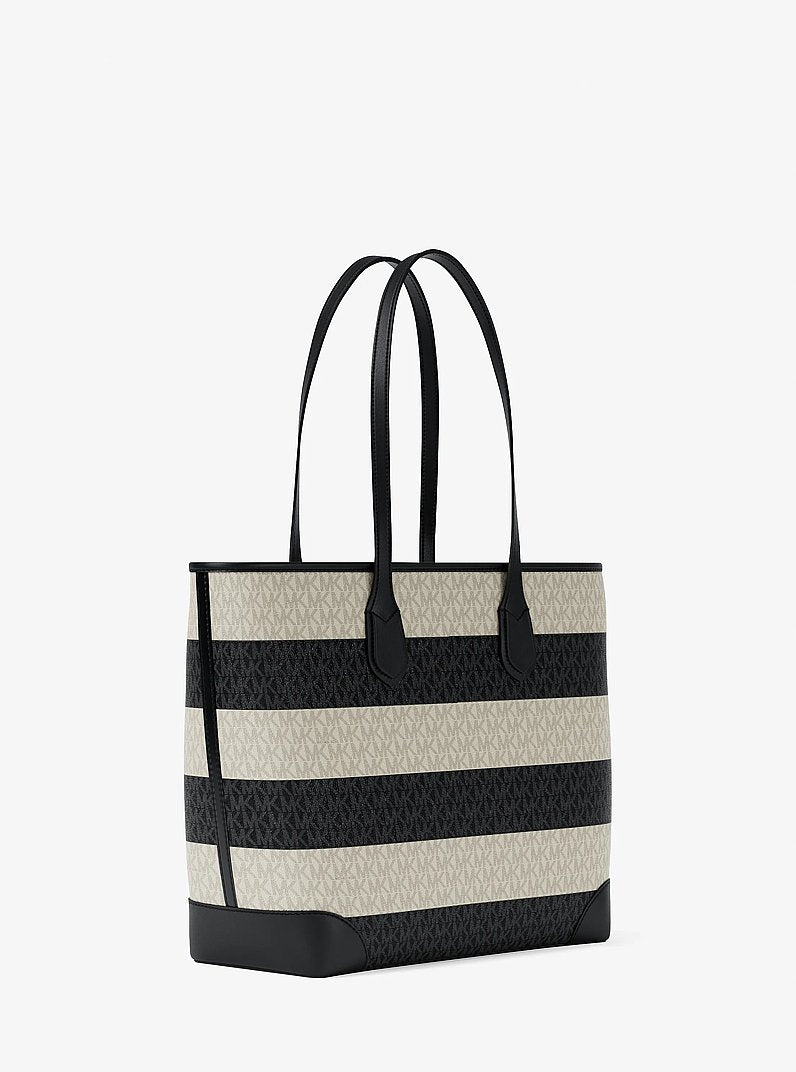 Eva Large Striped Signature Logo Tote Bag Black Black
