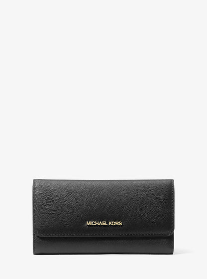Jet Set Travel Crossgrain Leather Tri-Fold Wallet Black Black