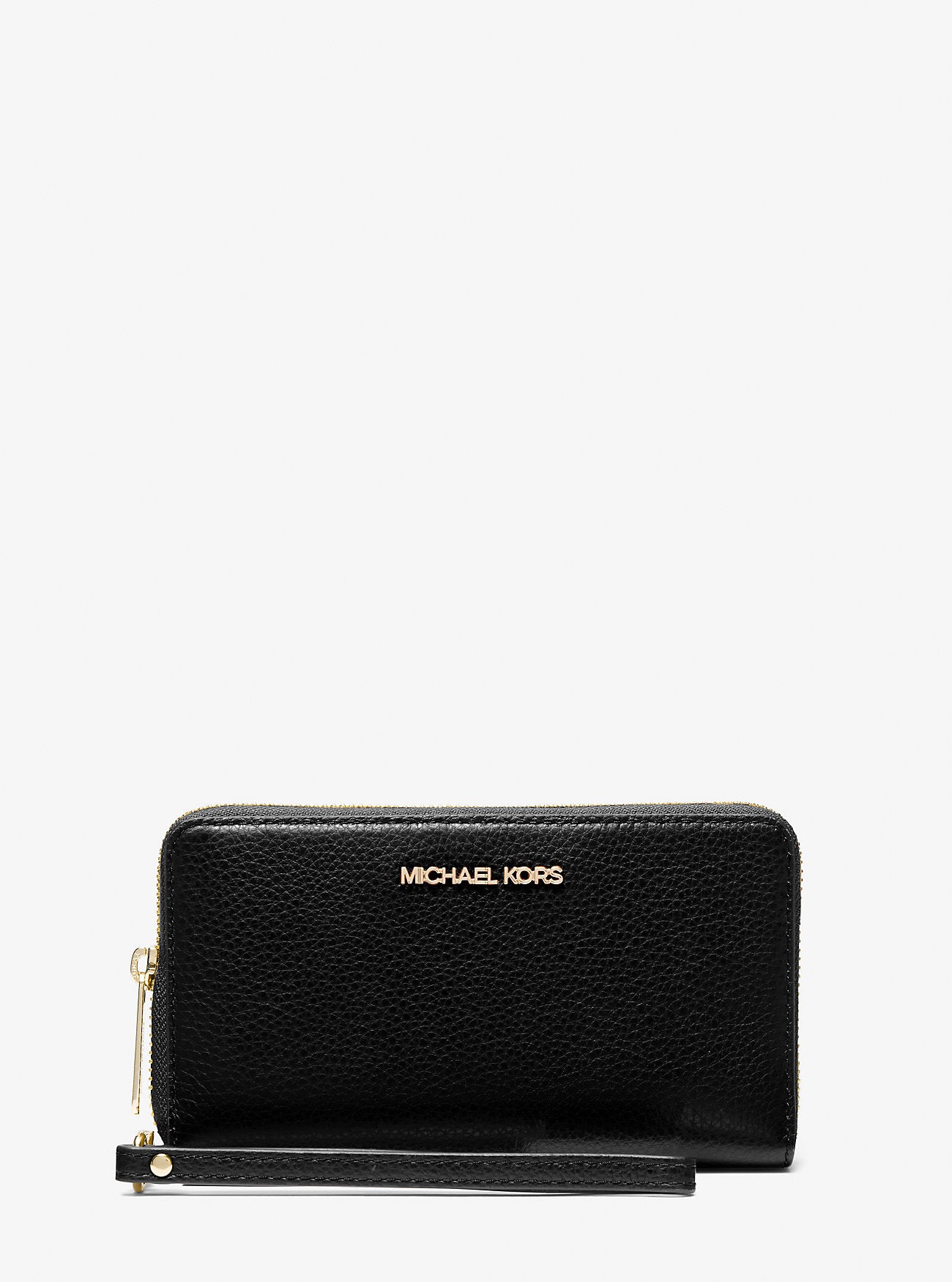 Large Pebbled Leather Smartphone Wristlet Black Black