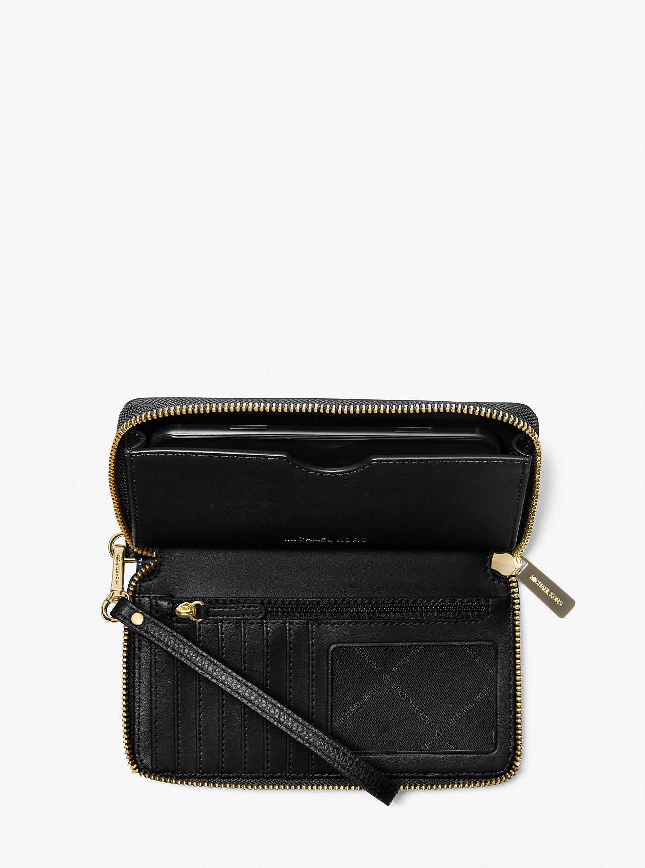 Large Pebbled Leather Smartphone Wristlet Black Black