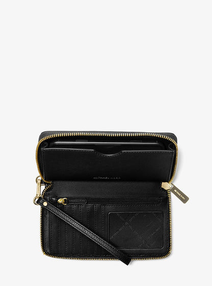 Large Pebbled Leather Smartphone Wristlet Black Black