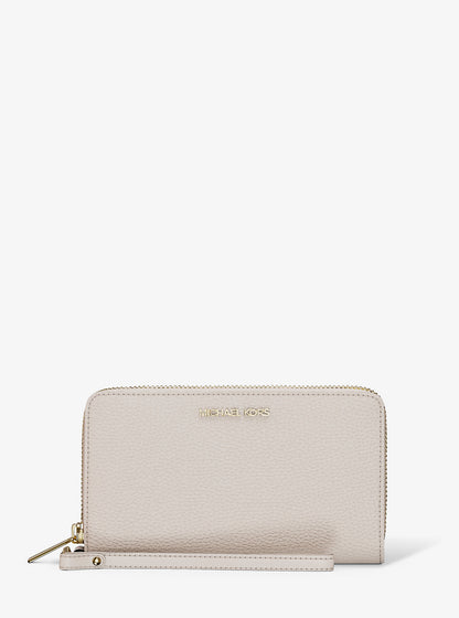 Large Pebbled Leather Smartphone Wristlet Lt Cream Lt Cream