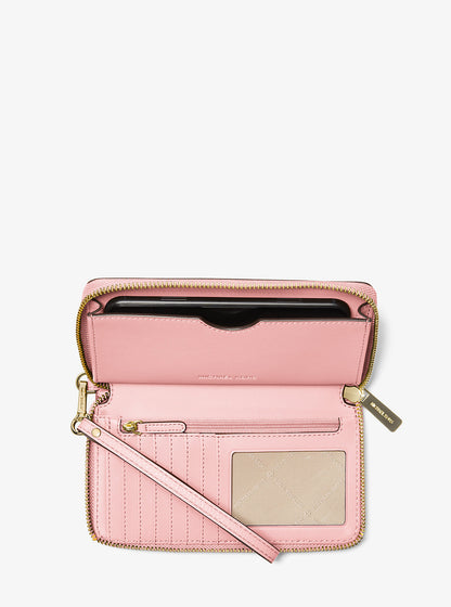 Large Pebbled Leather Smartphone Wristlet Powder Blush Powder Blush