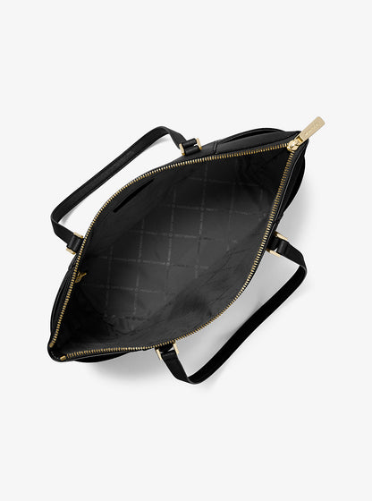 Charlotte Large Saffiano Leather Top-Zip Tote Bag Black Black