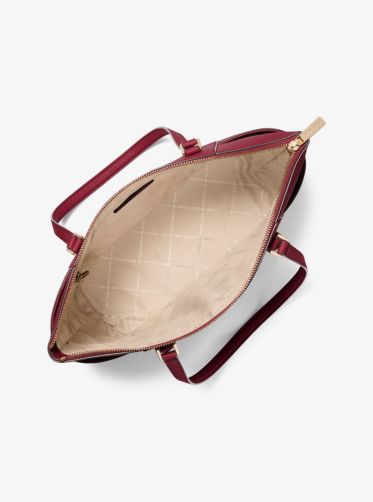 Charlotte Large Saffiano Leather Top-Zip Tote Bag Cherry Cherry