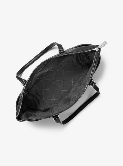 Charlotte Large Logo and Leather Top-Zip Tote Bag Black Black
