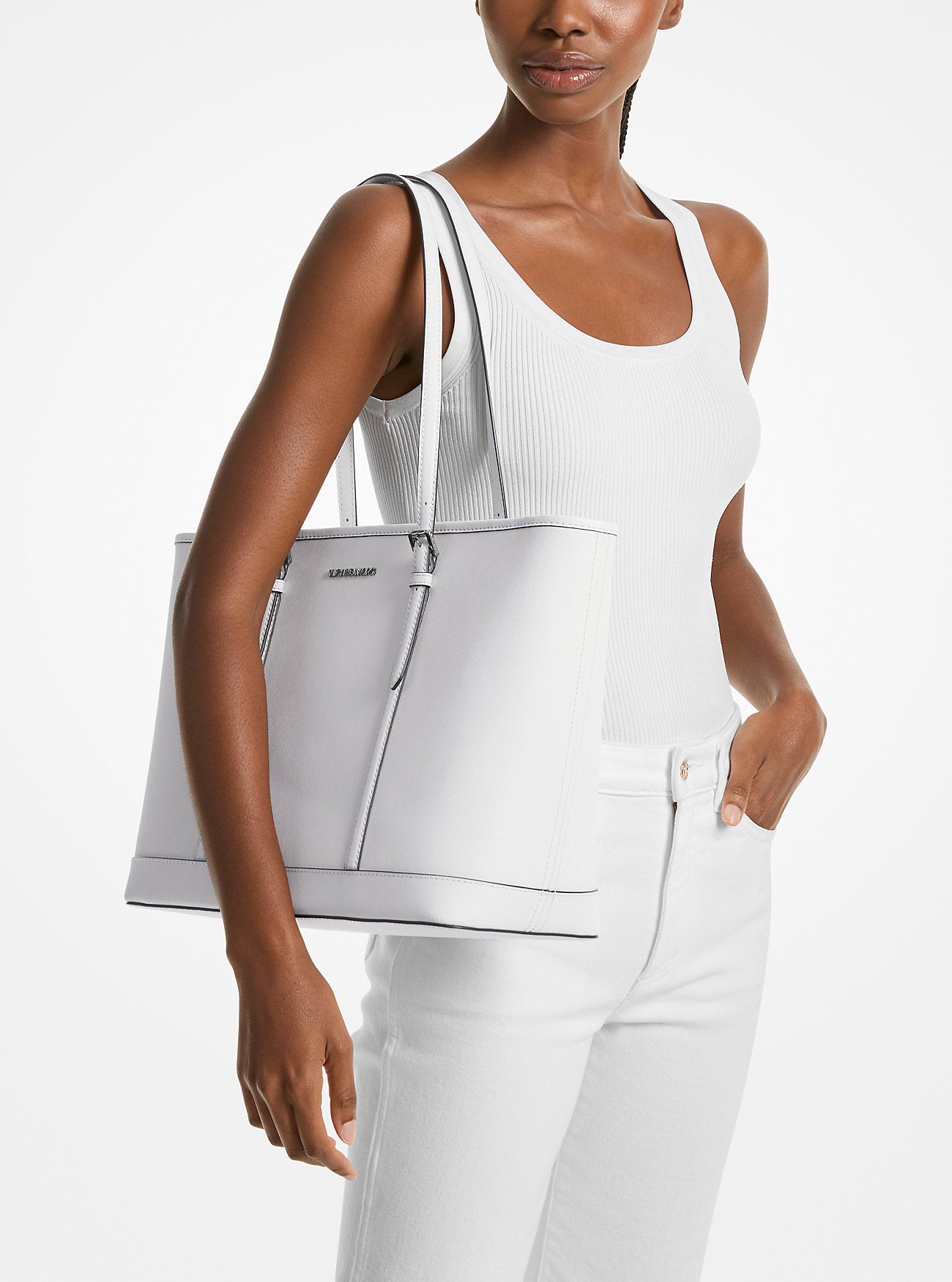 Jet Set Travel Large Saffiano Leather Tote Bag Optic White Optic White