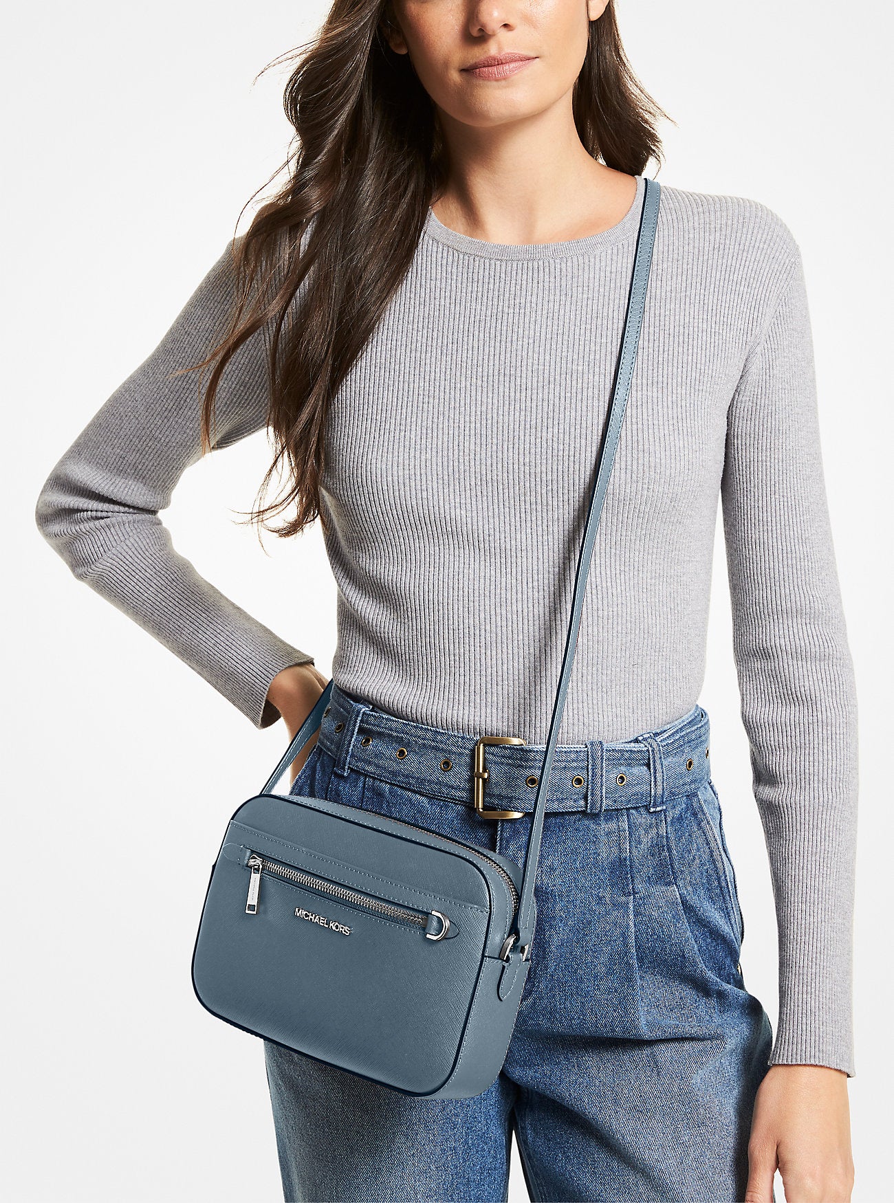 Jet Set Large Saffiano Leather Crossbody Bag Cornflower Cornflower