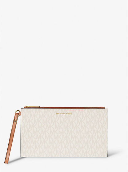 Micheal Kors Jet Set Large Signature Logo Wristlet Brown
