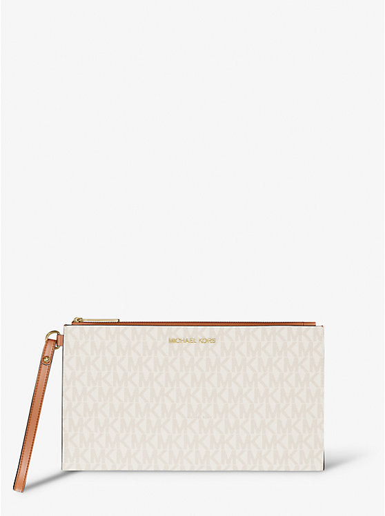 Micheal Kors Jet Set Large Signature Logo Wristlet Brown