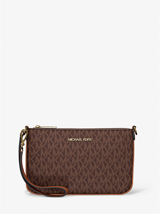 Micheal Kors Jet Set Small Signature Logo Convertible Wristlet Brown