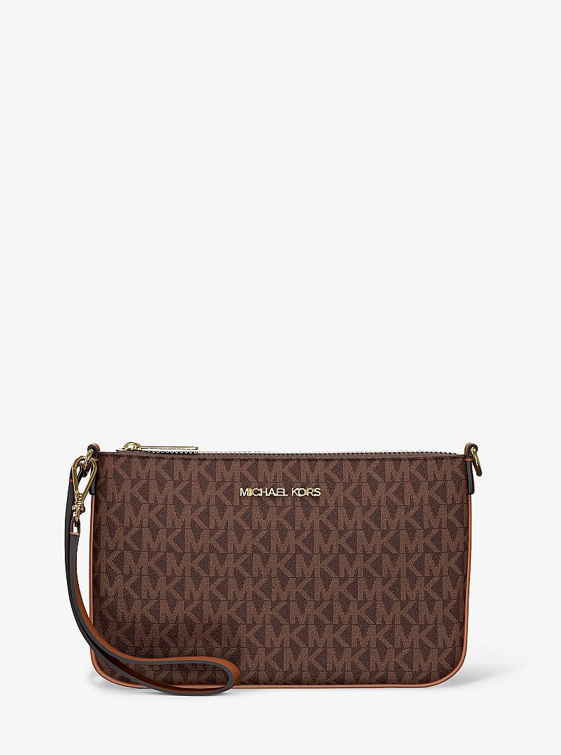 Jet Set Small Signature Logo Convertible Wristlet Brown Brown