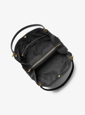 Christina Large Pebbled Leather Shoulder Bag Black Black