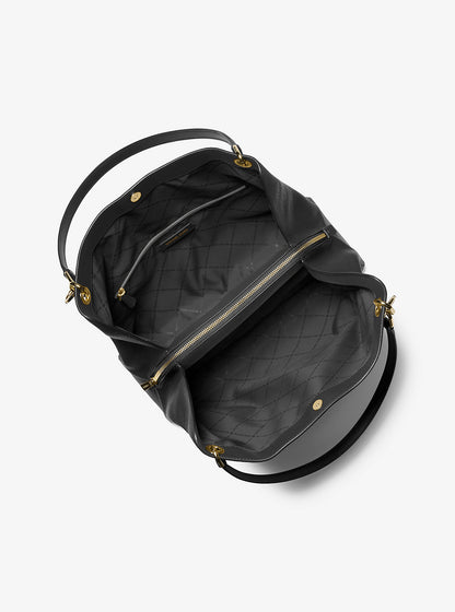 Christina Large Pebbled Leather Shoulder Bag Black Black