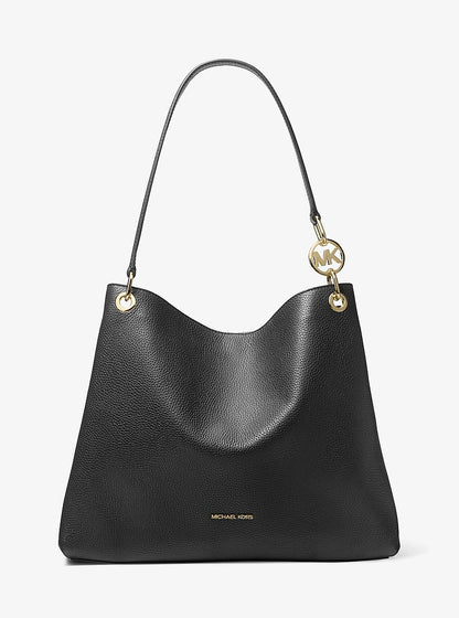 Christina Large Pebbled Leather Shoulder Bag Black Black