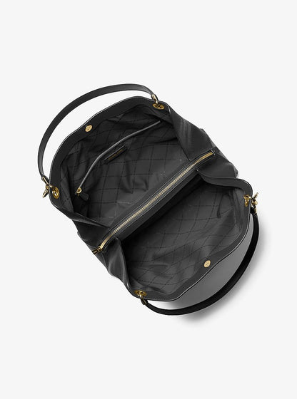 Christina Large Pebbled Leather Shoulder Bag Black Black