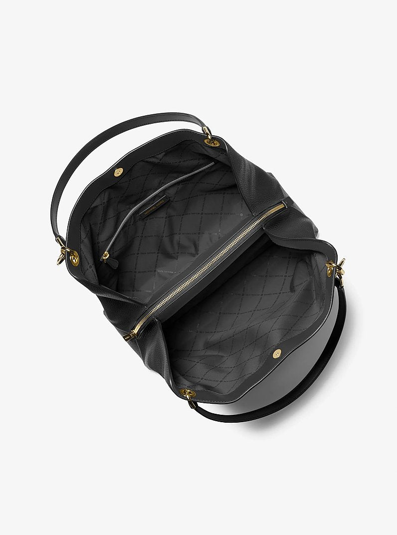 Christina Large Pebbled Leather Shoulder Bag Black Black