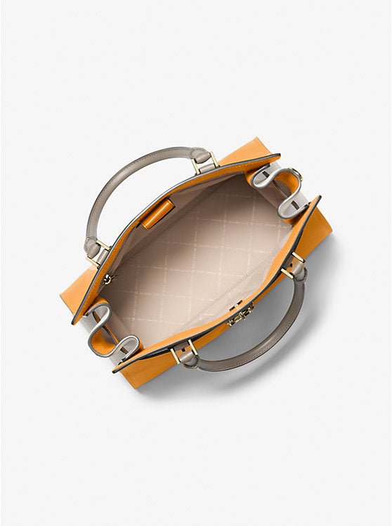 Hamilton Medium Color-Block Leather Satchel Pop Orange Multi