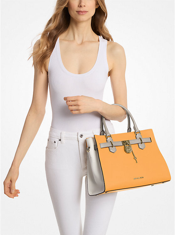 Hamilton Medium Color-Block Leather Satchel Pop Orange Multi