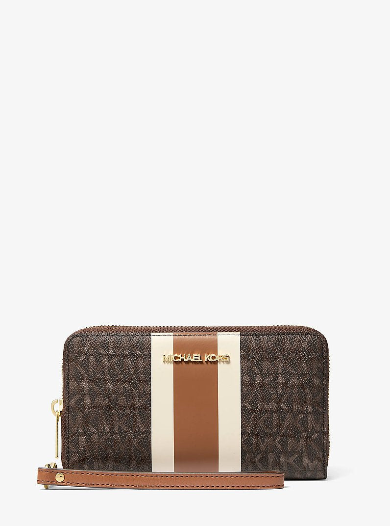 Jet Set Travel Large Striped Signature Logo Smartphone Wallet Brown Multi Brown Multi