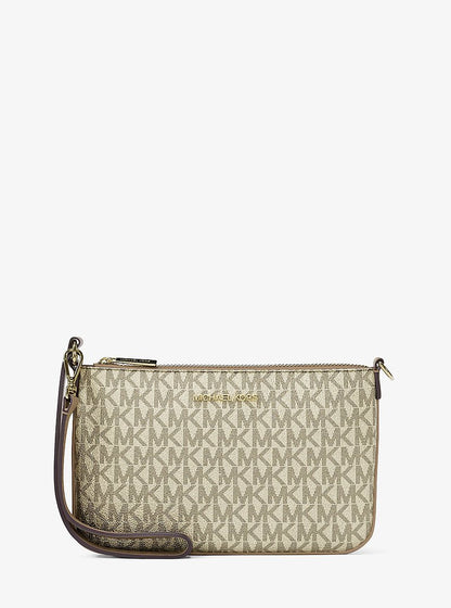 Jet Set Small Metallic Signature Logo Wristlet Pale Gold Pale Gold