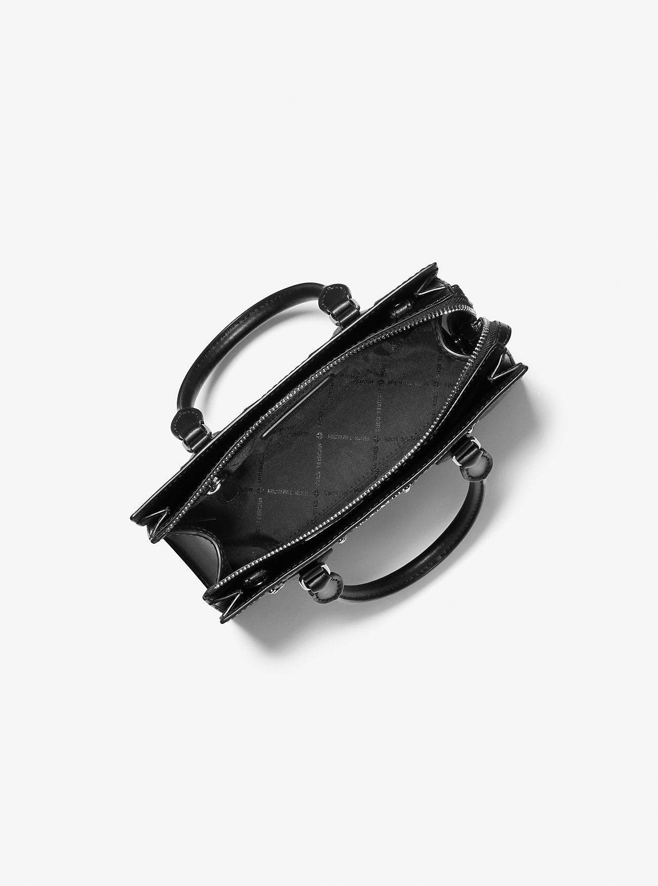 Sheila Small Studded Patchwork and Signature Logo Satchel Black Combo Black Combo