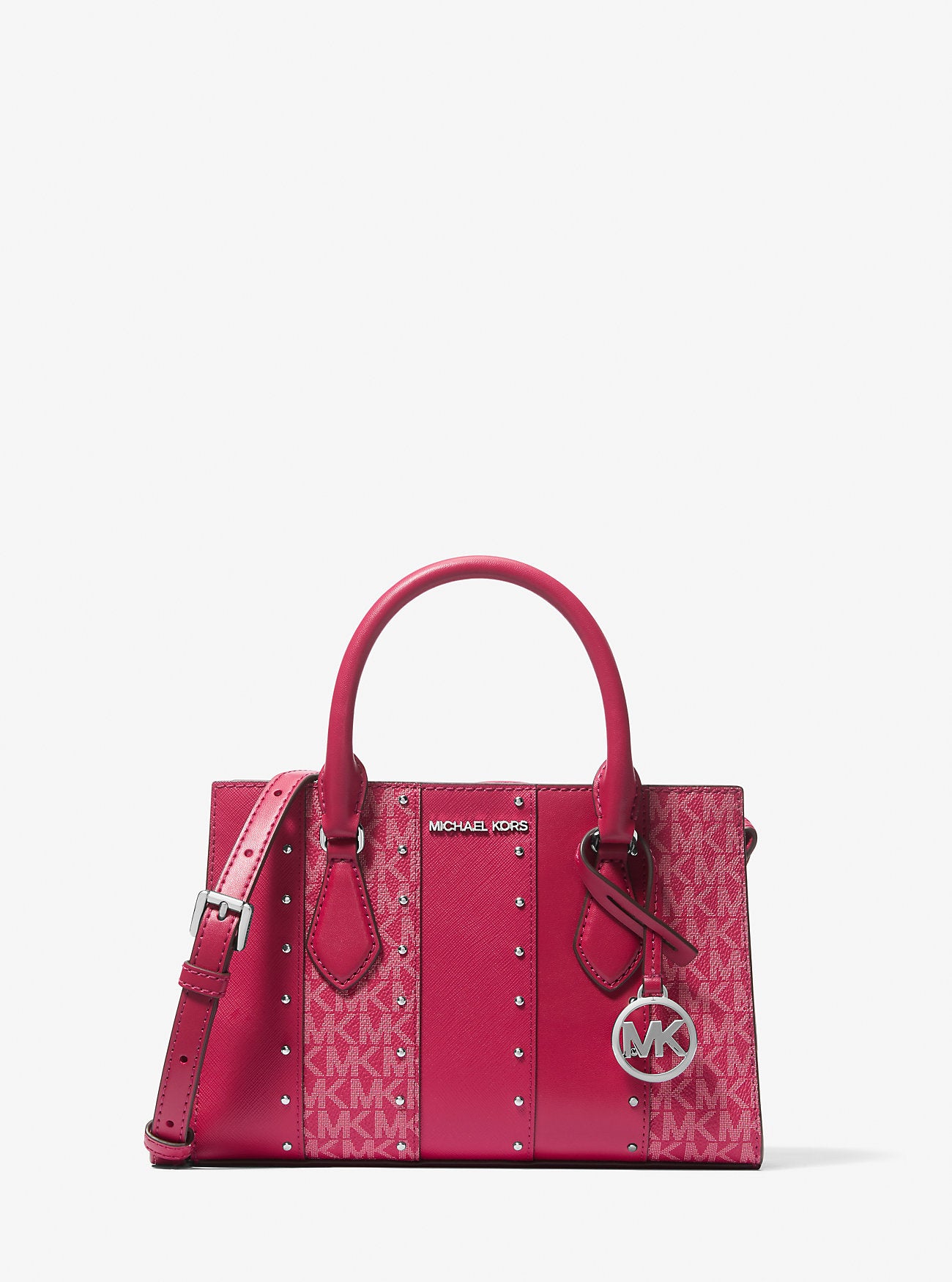 Sheila Small Studded Patchwork and Signature Logo Satchel Dark Raspberry Multi Dark Raspberry Multi