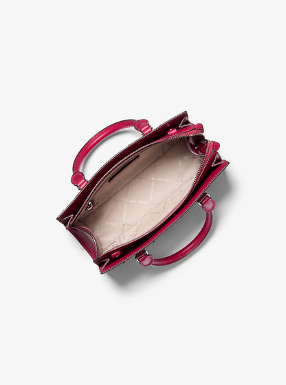 Sheila Small Studded Patchwork and Signature Logo Satchel Dark Raspberry Multi Dark Raspberry Multi