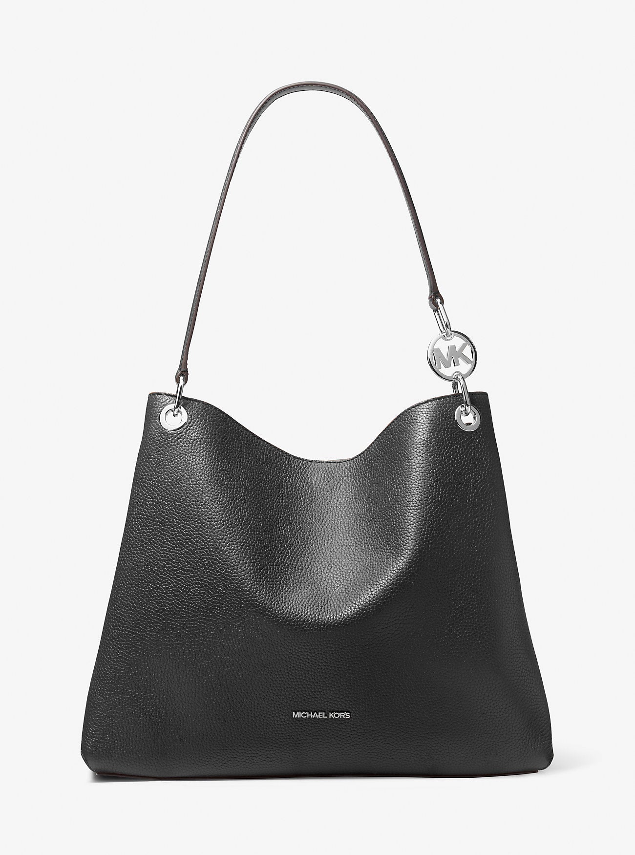 Christina Large Pebbled Leather Shoulder Bag Black Black
