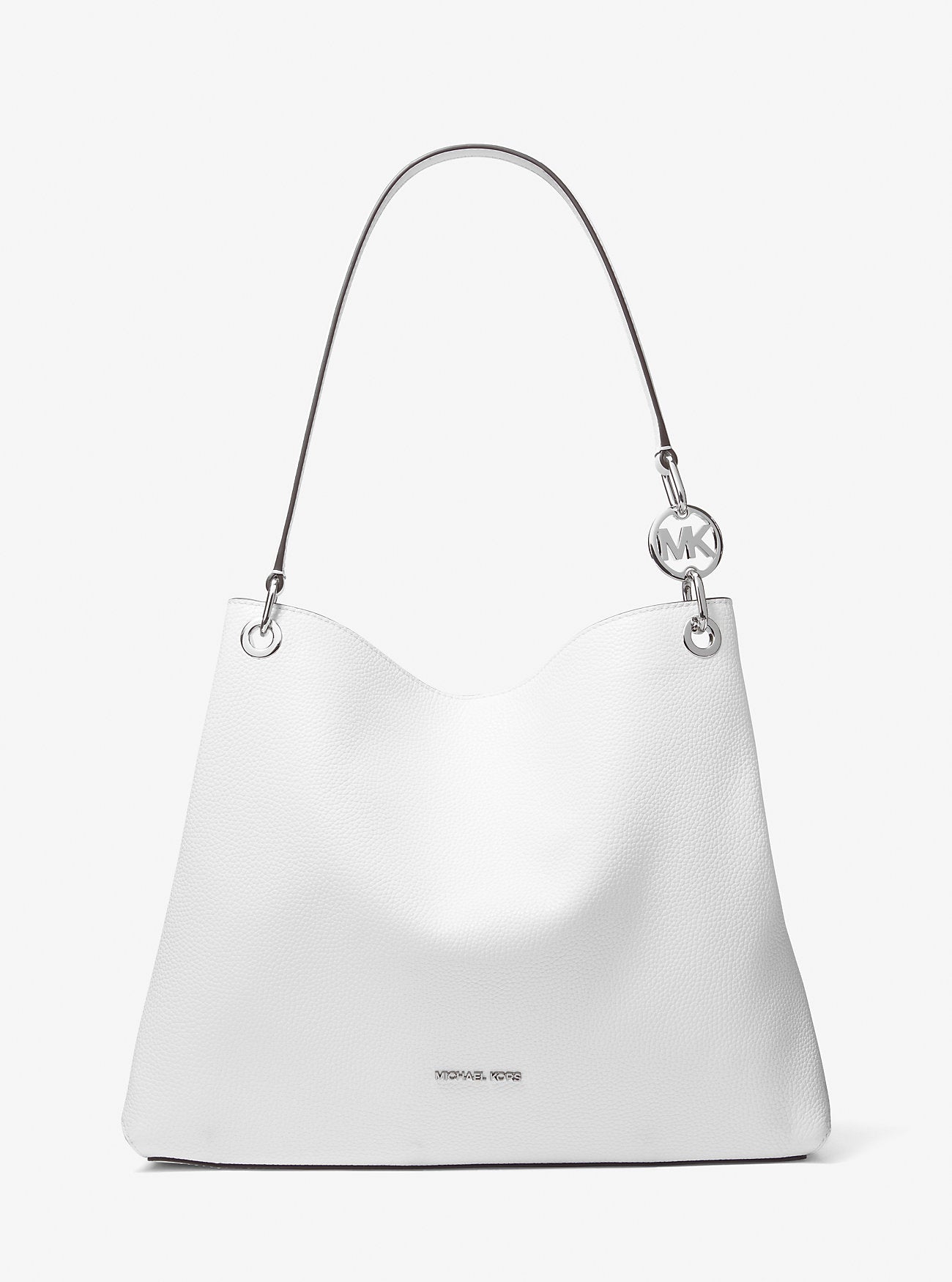 Christina Large Pebbled Leather Shoulder Bag Optic White Optic White