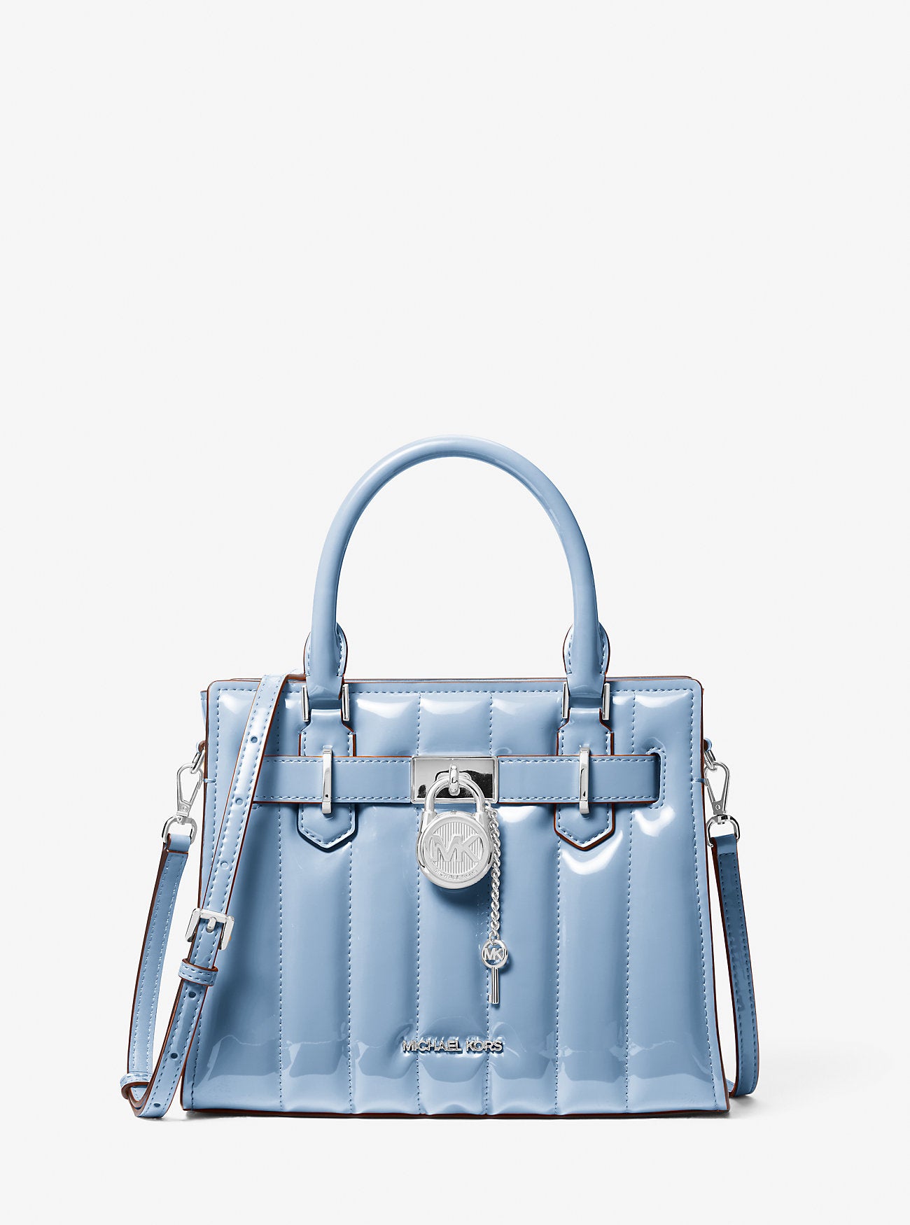 Hamilton Small Patent Satchel Light Sky Light Sky