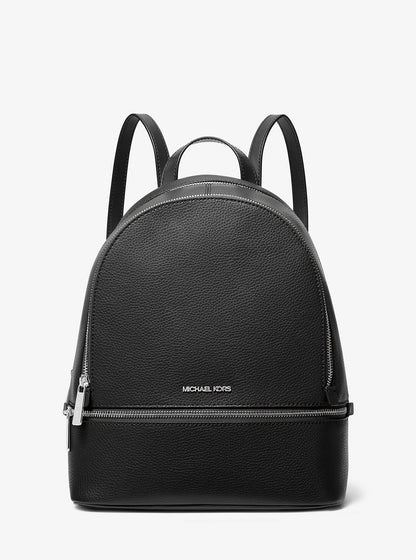 Rhea Medium Pebbled Leather Backpack Black Black
