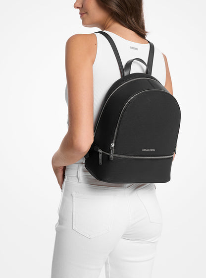 Rhea Medium Pebbled Leather Backpack Black Black