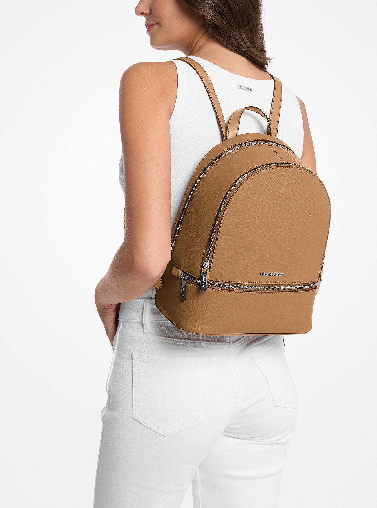 Rhea Medium Pebbled Leather Backpack Peanut Peanut