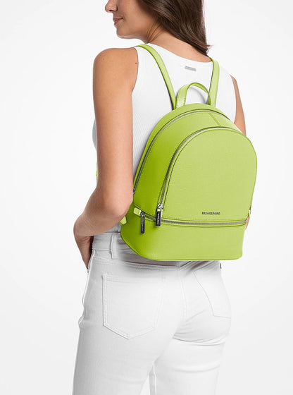 Rhea Medium Pebbled Leather Backpack Lime Lime