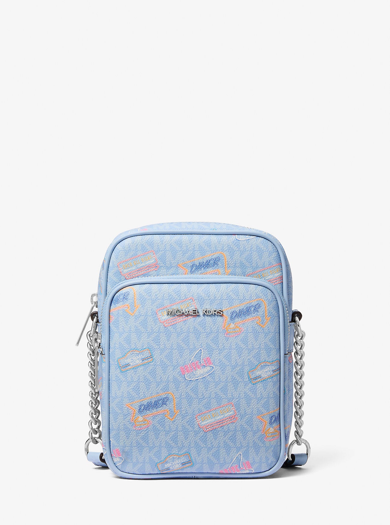 Jet Set Medium Printed Signature Logo Crossbody Bag Light Sky Light Sky