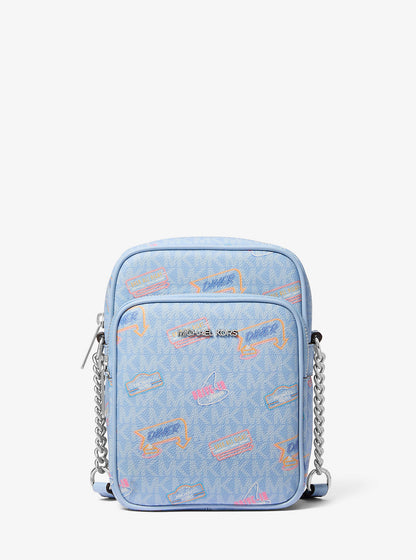 Jet Set Medium Printed Signature Logo Crossbody Bag Light Sky Light Sky