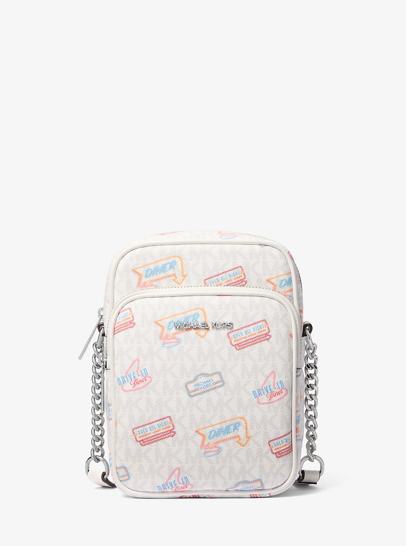 Jet Set Medium Printed Signature Logo Crossbody Bag Optic White Optic White