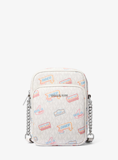 Jet Set Medium Printed Signature Logo Crossbody Bag Optic White Optic White