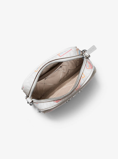 Jet Set Medium Printed Signature Logo Crossbody Bag Optic White Optic White