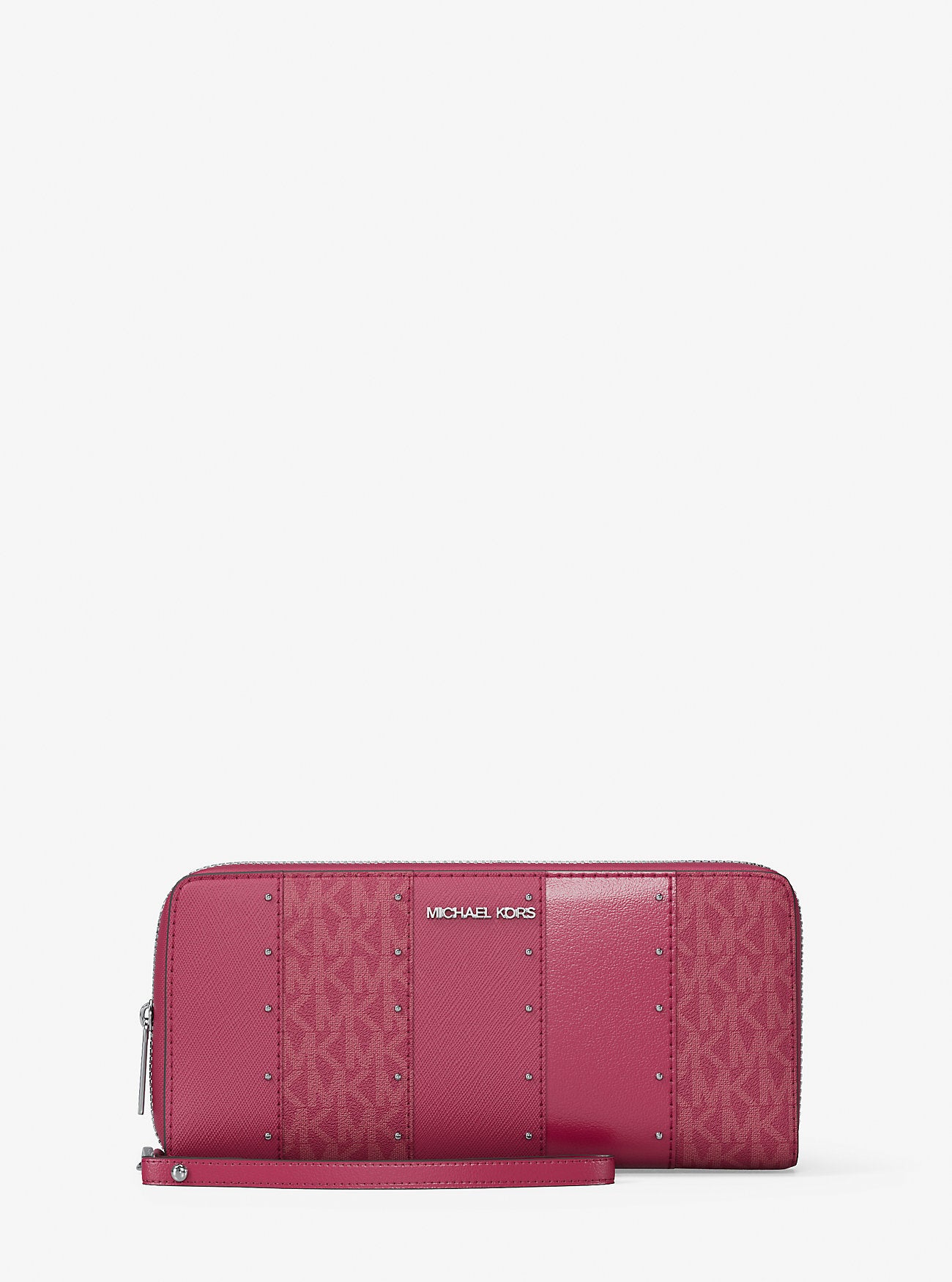 Jet Set Large Studded Patchwork and Signature Logo Continental Wallet Dark Raspberry Multi Dark Raspberry Multi