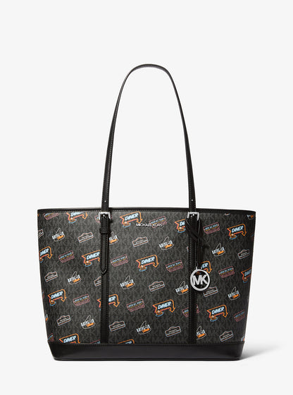 Jet Set Large Printed Signature Logo Tote Bag Black Black
