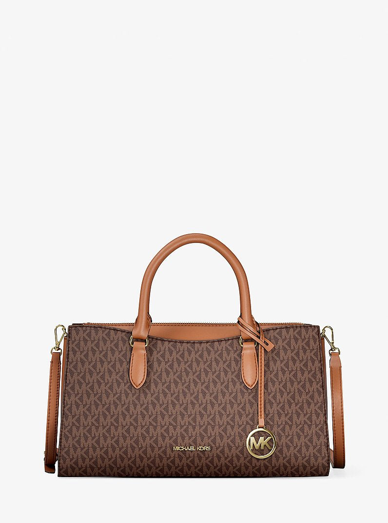 Arden Medium Signature Logo Top-Zip Satchel Brown Brown