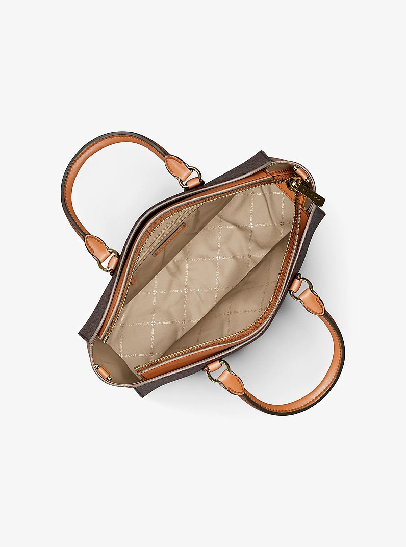 Arden Medium Signature Logo Top-Zip Satchel Brown Brown