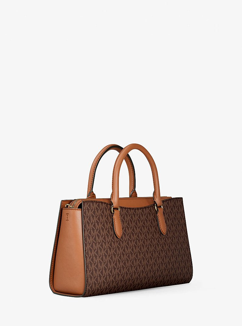 Arden Medium Signature Logo Top-Zip Satchel Brown Brown
